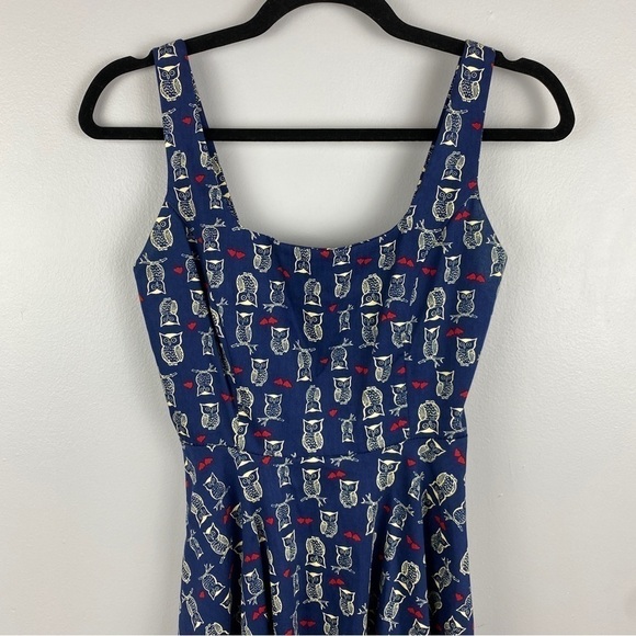 Parcel Navy Blue Owls Red Heart Print Sleeveless Dress Small - Picture 3 of 9